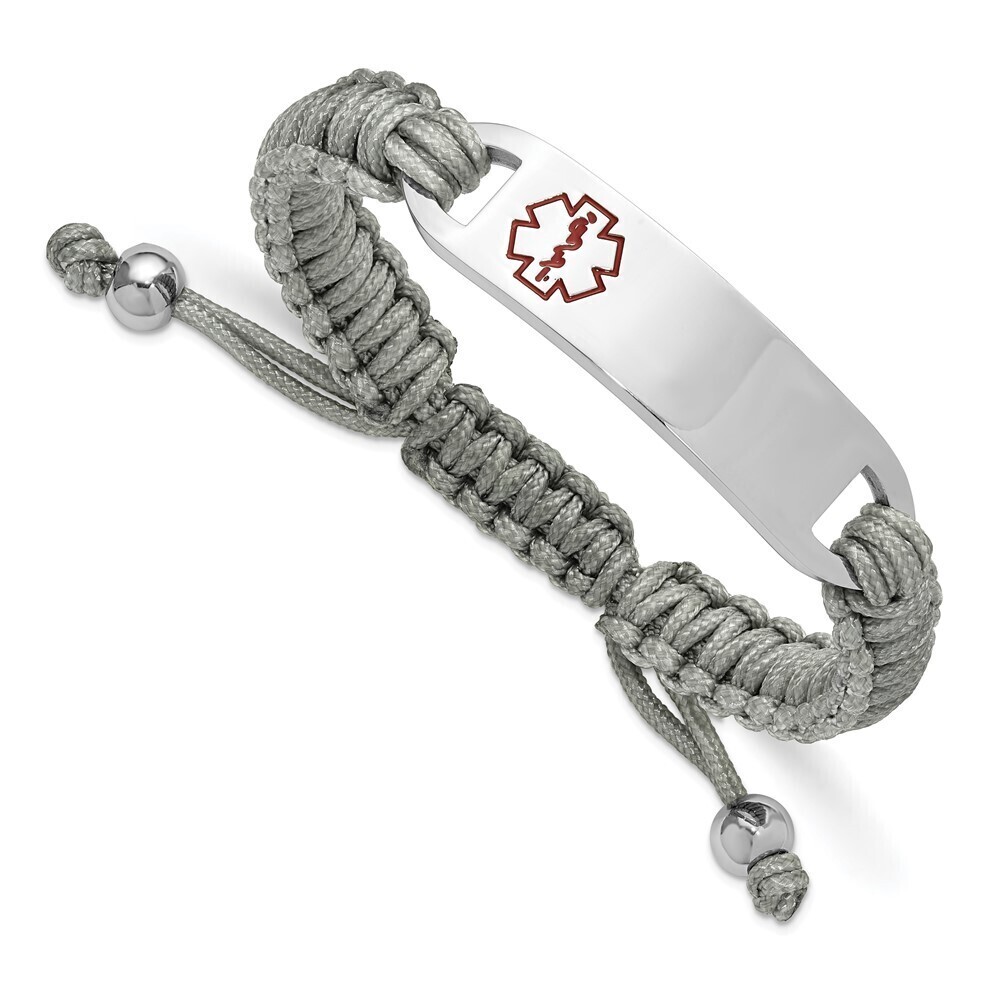 Stainless Steel Polished Enamel Nylon 7.5-10.5in Adj Medical Id Bracelet